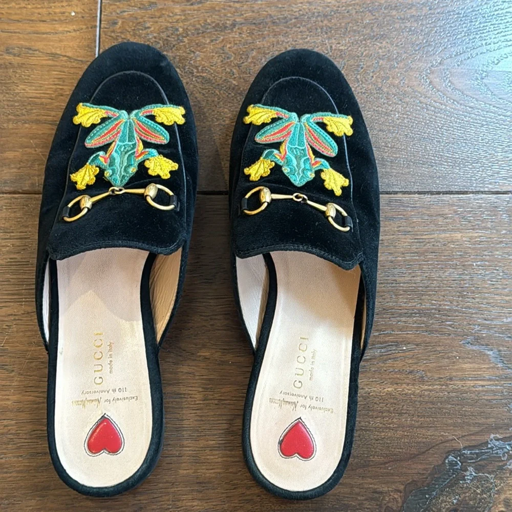 Gucci - Horsebit Supreme GG Slippers - Black Velvet w/Green Frog - Size: EU 40 - Picture 5 of 6